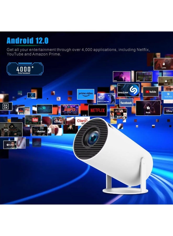 بدريون جهاز عرض بروجكتور جديد  يدعم دقة 4K Full HD، ذاكرة وصول عشوائي 16 جيجابايت + 2 جيجابايت، نظام تشغيل أندرويد 12 ذكي، متوافق مع نتفليكس، تطبيقات مدمجة، شاشة 130 بوصة، واي فاي 6، دوران 180 درجة، تصحيح تلقائي للتشويه، مسرح منزلي ومكتبي محمول - Image 2